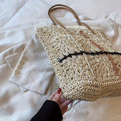 Boho Style Straw Tote Bag with Tassel, Beach Vacation Bag