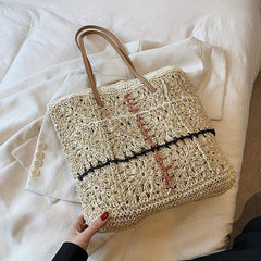 Boho Style Straw Tote Bag with Tassel, Beach Vacation Bag