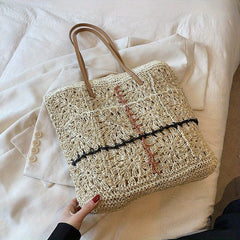 Boho Style Straw Tote Bag with Tassel, Beach Vacation Bag