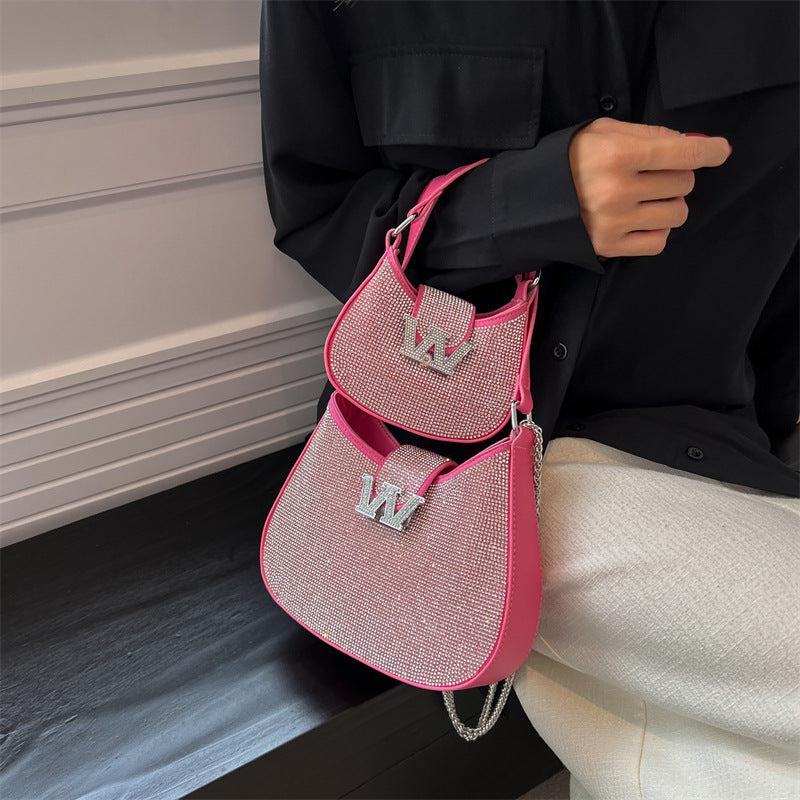Y2K Rhinestone Hobo Bag Chain Crossbody Glitter Clutch Purse