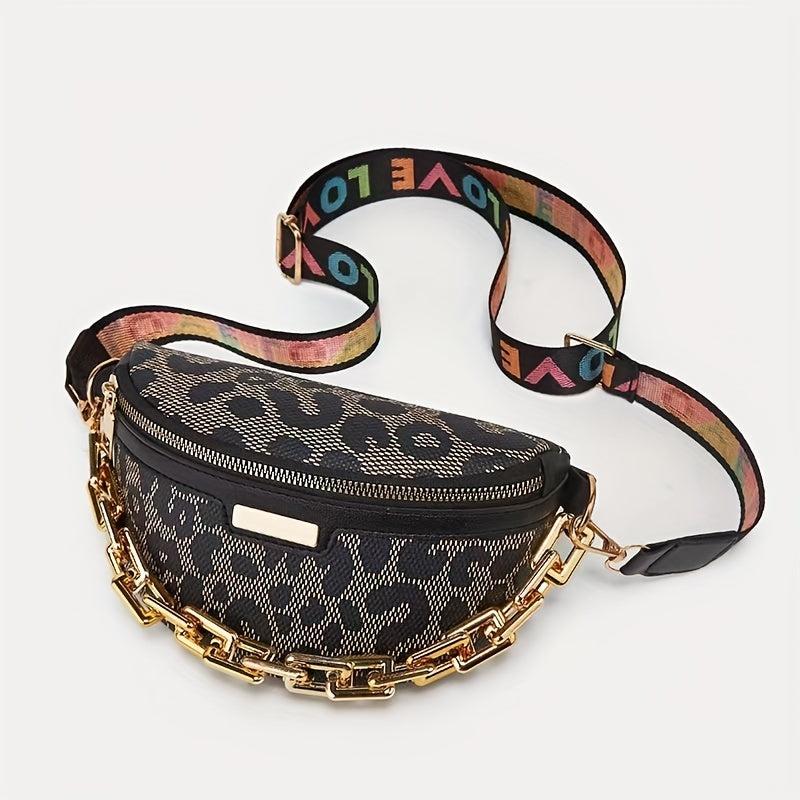 Chain Decor Crossbody Bag Love Letter Print Shoulder Bag