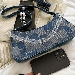 PU Leather Shoulder Bag Argyle Pattern Zipper Bag