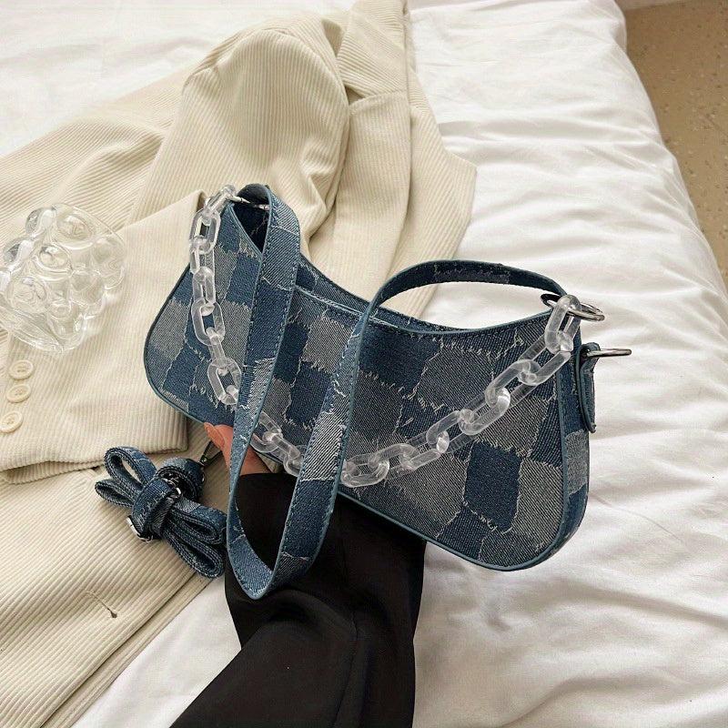 PU Leather Shoulder Bag Argyle Pattern Zipper Bag