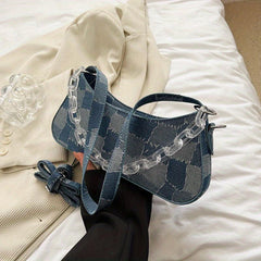PU Leather Shoulder Bag Argyle Pattern Zipper Bag