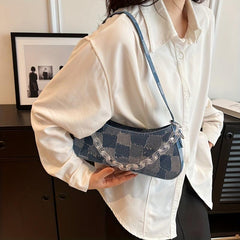 PU Leather Shoulder Bag Argyle Pattern Zipper Bag