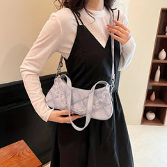 PU Leather Shoulder Bag Argyle Pattern Zipper Bag