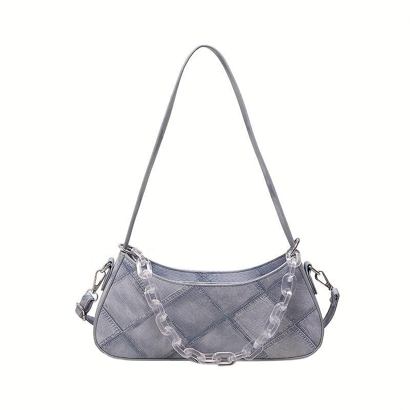 PU Leather Shoulder Bag Argyle Pattern Zipper Bag