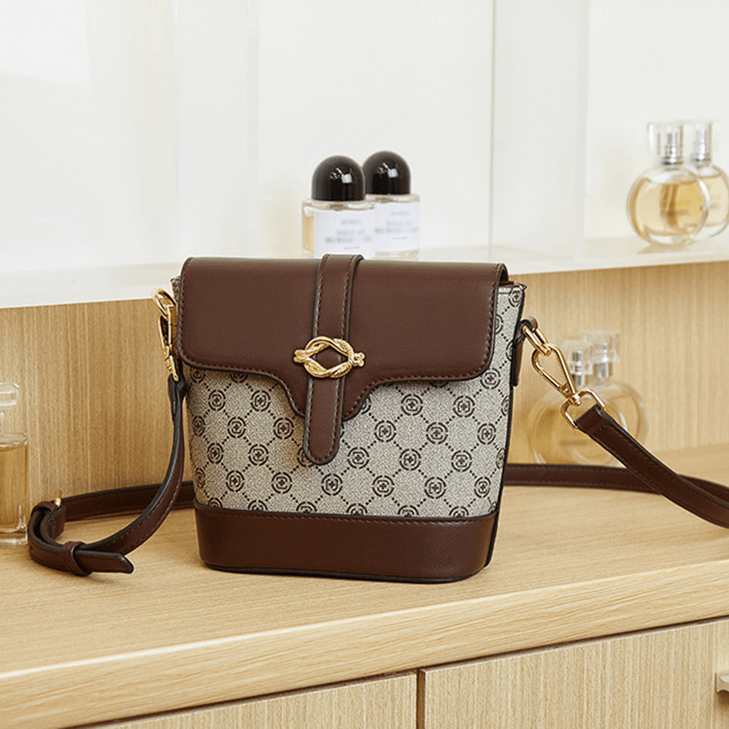 Geometric Pattern Shoulder Bag Small Bucket Purse