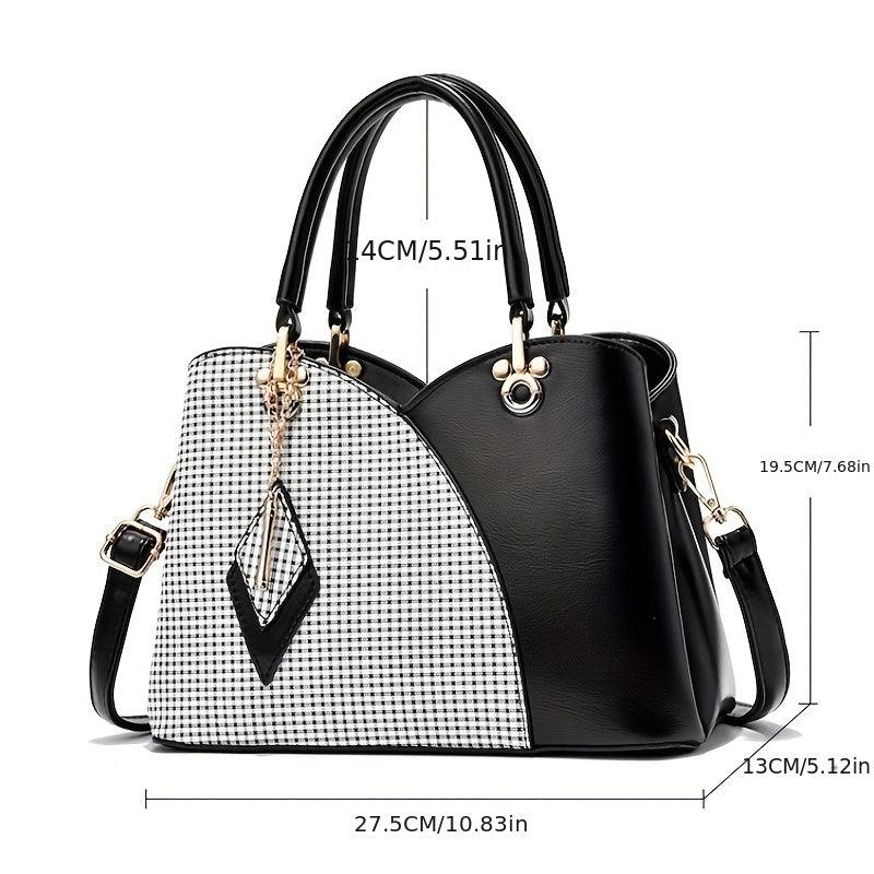 Colorblock Shoulder Bag Classic Satchel Bag Pendant Decor