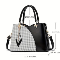 Colorblock Shoulder Bag Classic Satchel Bag Pendant Decor
