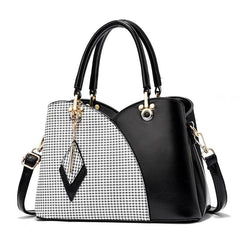 Colorblock Shoulder Bag Classic Satchel Bag Pendant Decor