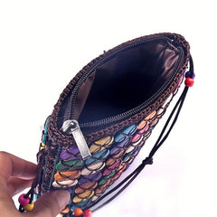 Coconut Shell Crossbody Bag Ethnic Style Beaded Bucket Purse for Women