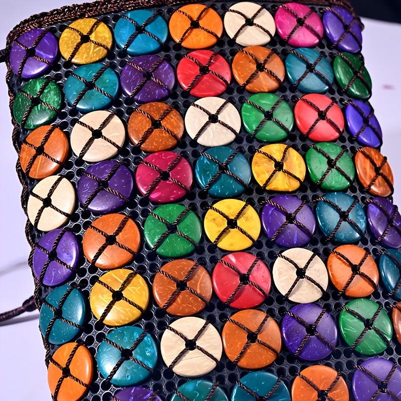 Coconut Shell Crossbody Bag Ethnic Style Beaded Bucket Purse for Women