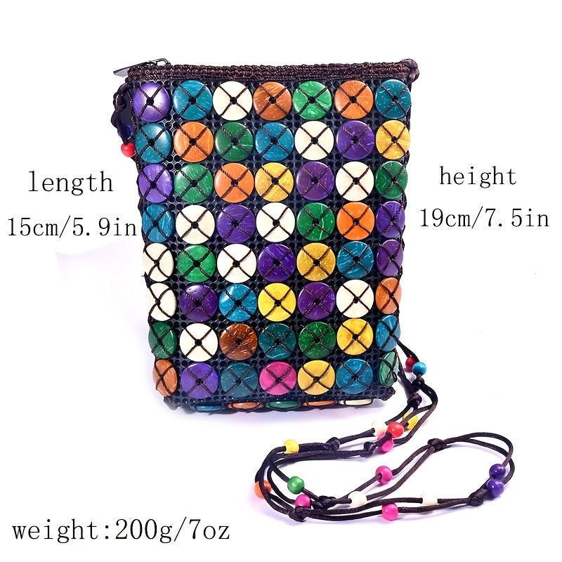 Coconut Shell Crossbody Bag Ethnic Style Beaded Bucket Purse for Women