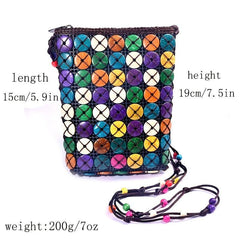 Coconut Shell Crossbody Bag Ethnic Style Beaded Bucket Purse for Women