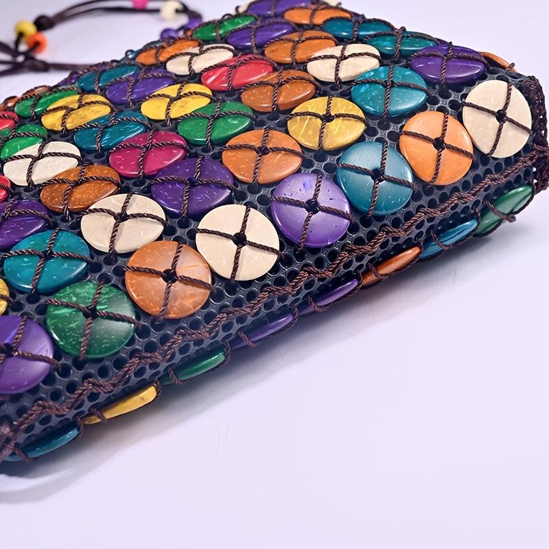 Coconut Shell Crossbody Bag Ethnic Style Beaded Bucket Purse for Women