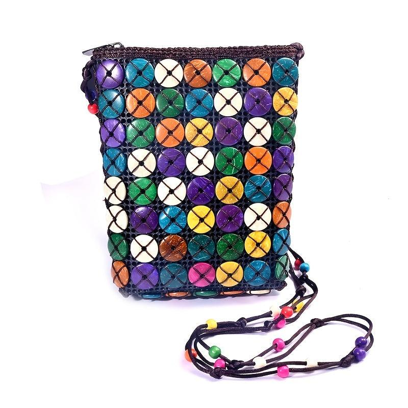 Coconut Shell Crossbody Bag Ethnic Style Beaded Bucket Purse for Women