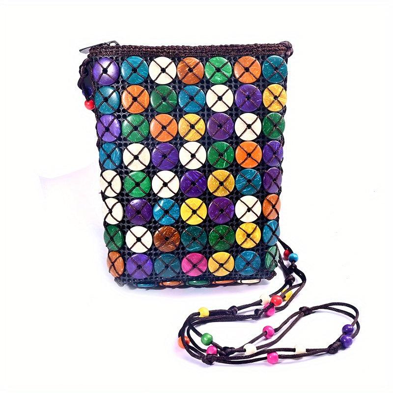 Coconut Shell Crossbody Bag Ethnic Style Beaded Bucket Purse for Women
