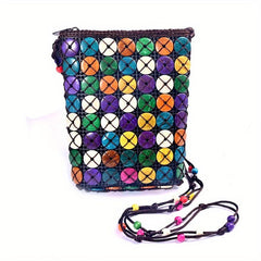 Coconut Shell Crossbody Bag Ethnic Style Beaded Bucket Purse for Women
