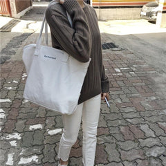 Letter Graphic Canvas Tote Bag Large Capacity Shoulder Bag