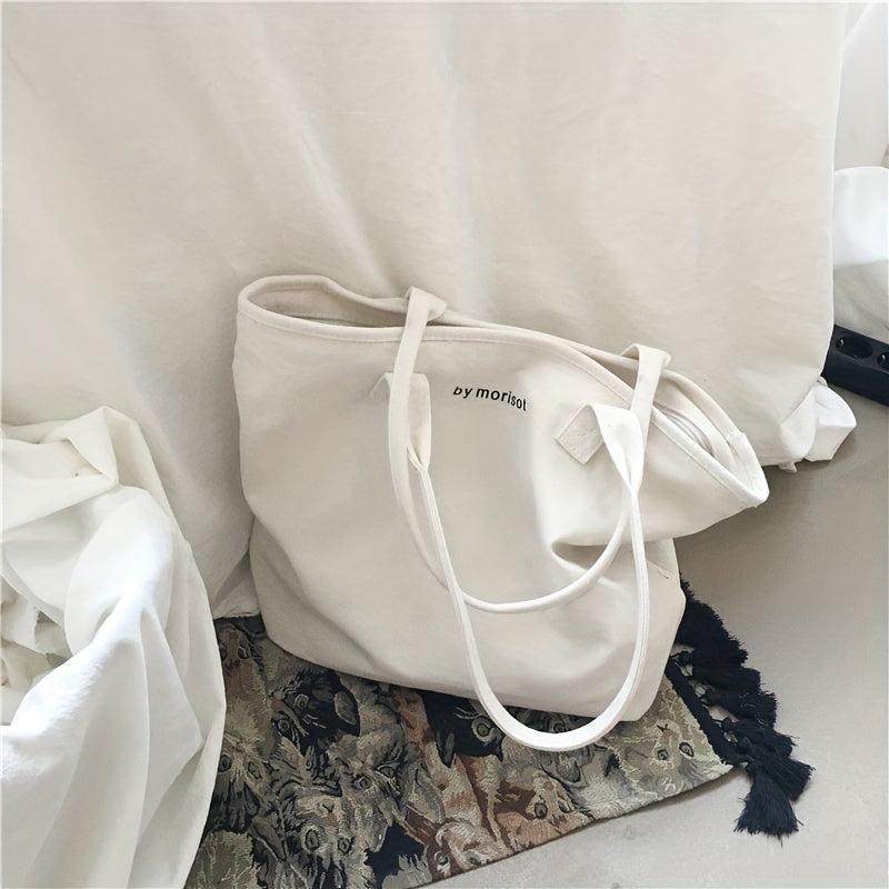 Letter Graphic Canvas Tote Bag Large Capacity Shoulder Bag