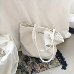 Letter Graphic Canvas Tote Bag Large Capacity Shoulder Bag
