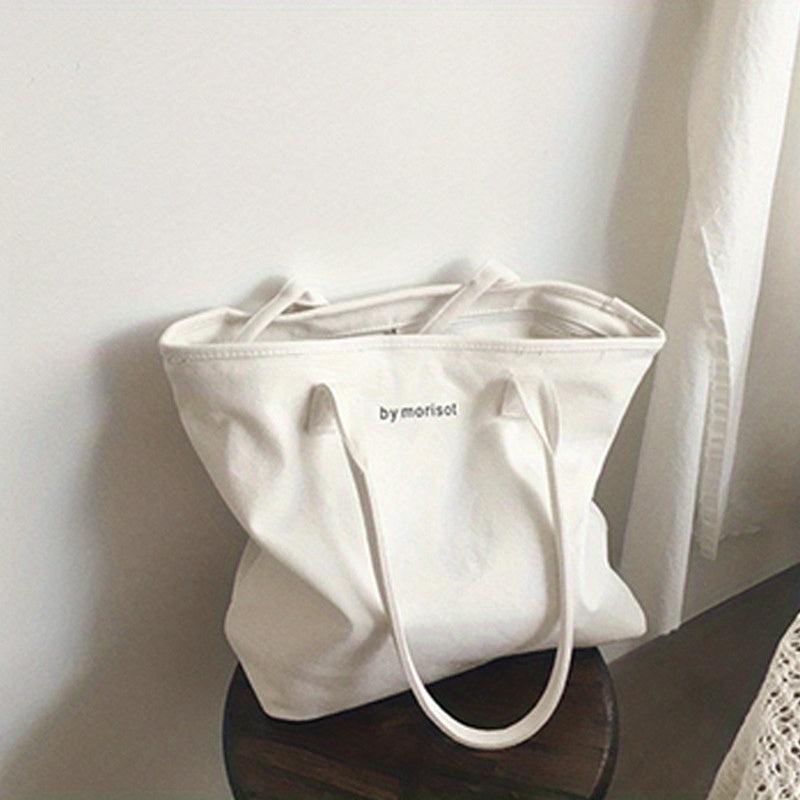 Letter Graphic Canvas Tote Bag Large Capacity Shoulder Bag