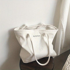 Letter Graphic Canvas Tote Bag Large Capacity Shoulder Bag