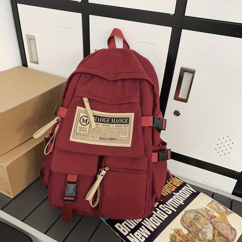 Letter Patched Zipper Backpack Casual Rucksack For Students