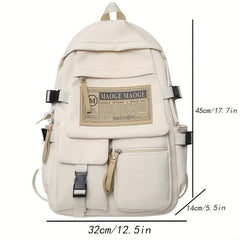 Letter Patched Zipper Backpack Casual Rucksack For Students
