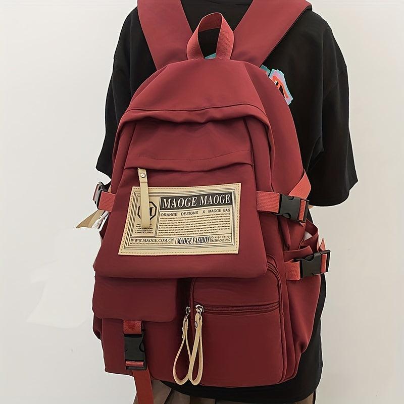Letter Patched Zipper Backpack Casual Rucksack For Students
