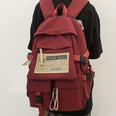 Letter Patched Zipper Backpack Casual Rucksack For Students