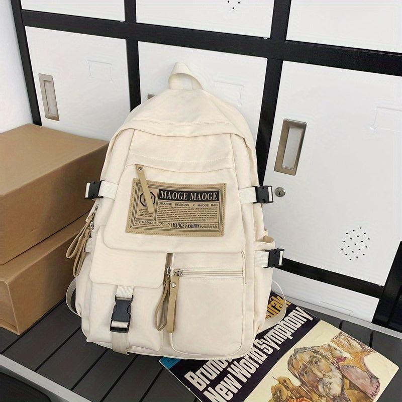 Letter Patched Zipper Backpack Casual Rucksack For Students