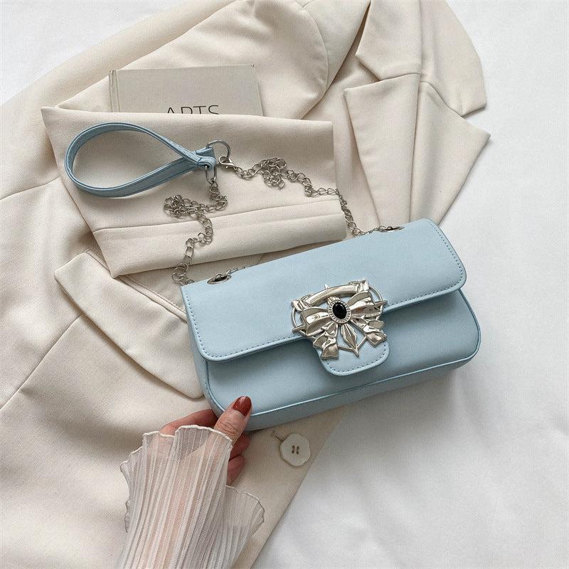 Metal Rhinestone Bowknot Shoulder Chain Bag Women's Square Bag
