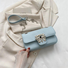Metal Rhinestone Bowknot Shoulder Chain Bag Women's Square Bag