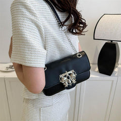 Metal Rhinestone Bowknot Shoulder Chain Bag Women's Square Bag