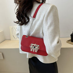 Metal Rhinestone Bowknot Shoulder Chain Bag Women's Square Bag