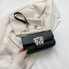 Metal Rhinestone Bowknot Shoulder Chain Bag Women's Square Bag