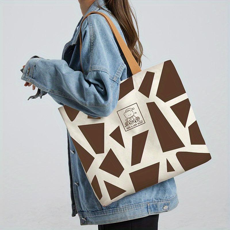 Random Print Canvas Bag Large Capacity Casual Shoulder Handbag