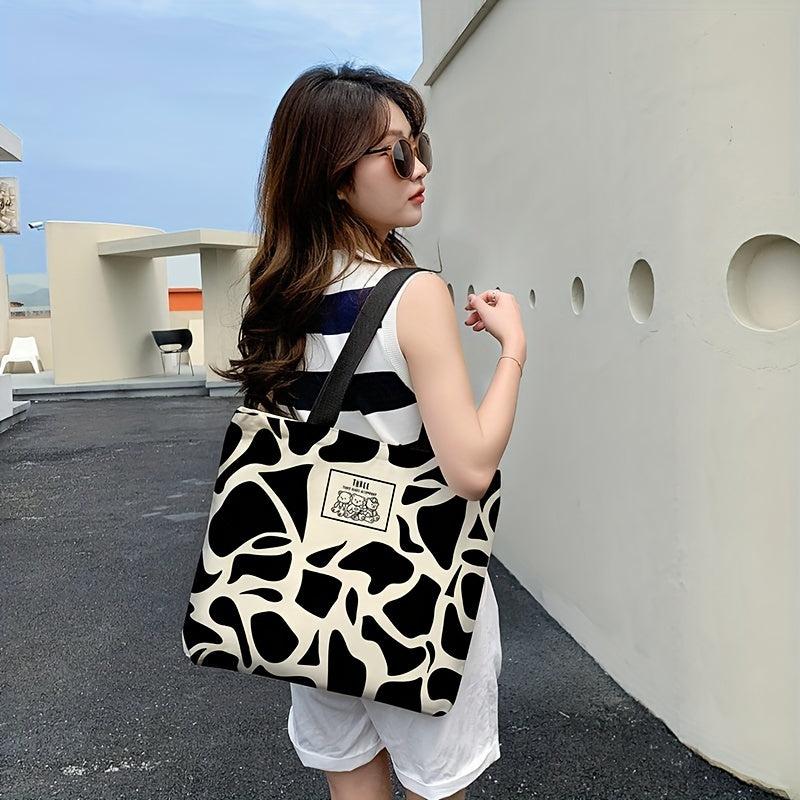 Random Print Canvas Bag Large Capacity Casual Shoulder Handbag