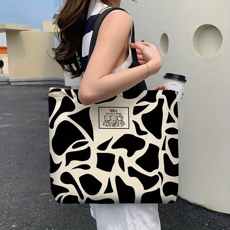 Random Print Canvas Bag Large Capacity Casual Shoulder Handbag