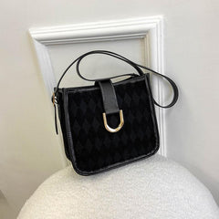 Retro Argyle Square Messenger Bag Women's Faux Leather