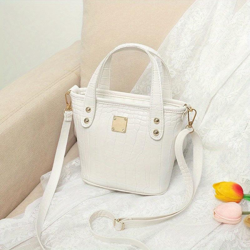 Crocodile Pattern Bucket Shoulder Bag Solid Satchel Bag