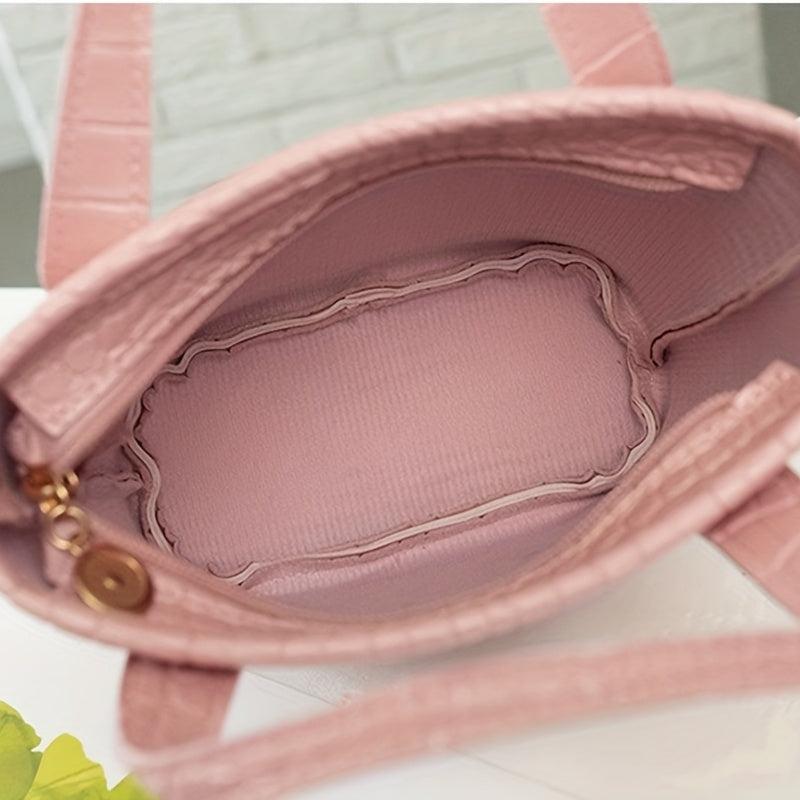 Crocodile Pattern Bucket Shoulder Bag Solid Satchel Bag