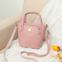 Crocodile Pattern Bucket Shoulder Bag Solid Satchel Bag
