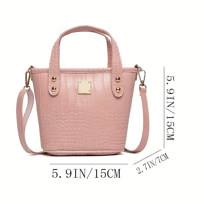 Crocodile Pattern Bucket Shoulder Bag Solid Satchel Bag