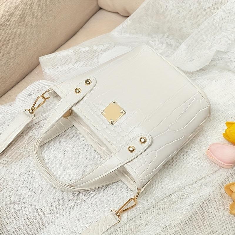 Crocodile Pattern Bucket Shoulder Bag Solid Satchel Bag