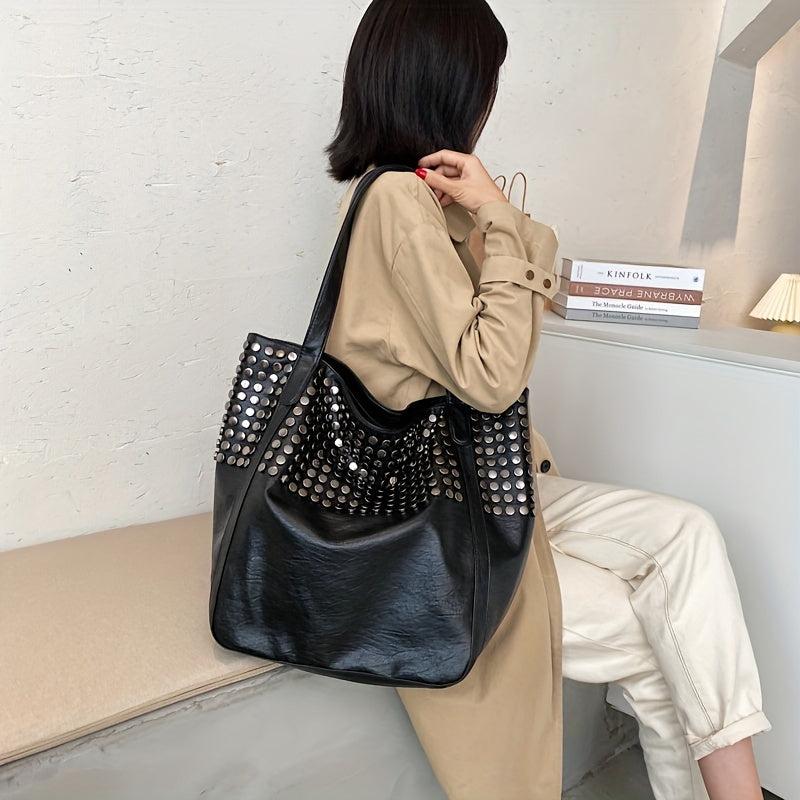 Studded Decor Tote Bag Y2K Large Shoulder Bag for Women