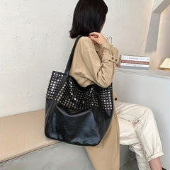Studded Decor Tote Bag Y2K Large Shoulder Bag for Women