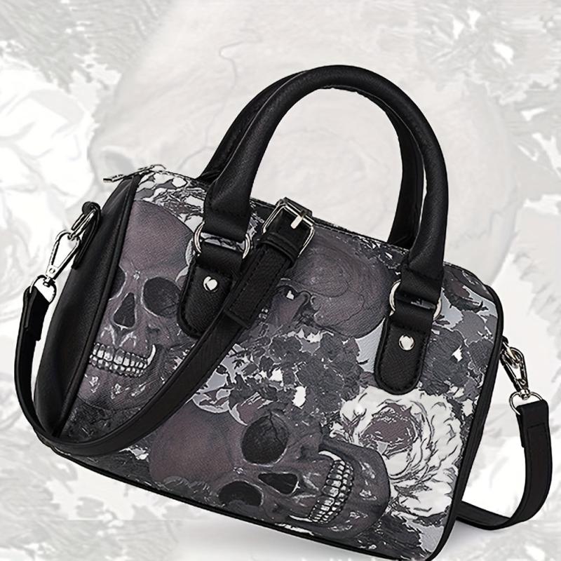 Gothic Style Boston Handbag Halloween Skull Crossbody Bag
